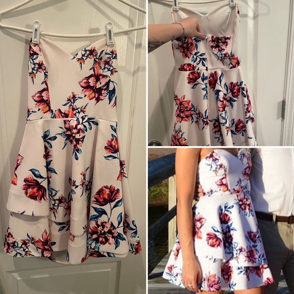 White colorful Floral homecoming dress